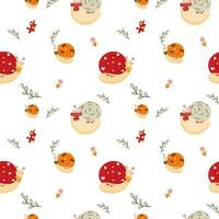 Cute snail with leave seamless pattern vector