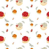 Cute snail with leave seamless pattern vector