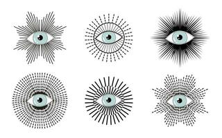 conjunto de místico ojos. viendo ojo. tatuaje, esotérico oculto símbolo de masón. espiritual, místico todas viendo ojo de Dios señales conjunto de masonería conspiración, alquimia o oculto religión amuleto. vector