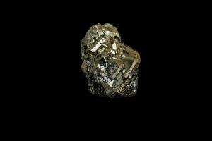 Macro mineral stone Pyrite on a black background photo