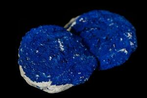 Macro mineral stone Azurite in siltstone against black background photo