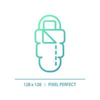 2D pixel perfect gradient sleeping bag icon, isolated vector, green hiking gear thin line illustration. vector