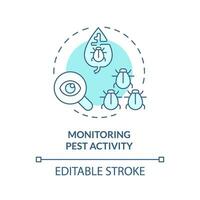 2D editable blue monitoring pest activity icon, monochromatic isolated vector, integrated pest management thin line illustration. vector