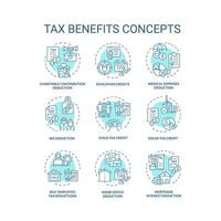 Tax benefits soft blue concept icons. Financial planning. Fiscal policies. Tax relief and deduction. Types of tax credits. Icon pack. Vector images. Round shape illustrations. Abstract idea
