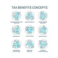 Tax benefits soft blue concept icons. Financial planning. Fiscal policies. Tax relief and deduction. Types of tax credits. Icon pack. Vector images. Round shape illustrations. Abstract idea