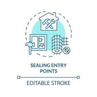 2D editable blue sealing entry points icon, monochromatic isolated vector, integrated pest management thin line illustration. vector