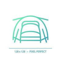 2D pixel perfect gradient tent icon, isolated vector, green hiking gear thin line illustration. vector