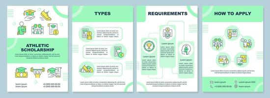 2D athletic scholarship green brochure template, leaflet design with thin line icons, 4 vector layouts.