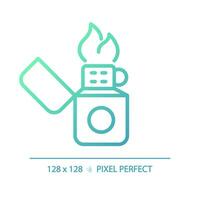 2D pixel perfect gradient lighter icon, isolated vector, green hiking gear thin line illustration. vector