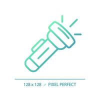 2D pixel perfect gradient flashlight icon, isolated vector, green hiking gear thin line illustration. vector