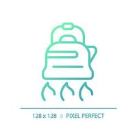 2D pixel perfect gradient kettle icon, isolated vector, green hiking gear thin line illustration. vector