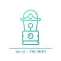 2D pixel perfect gradient lantern icon, isolated vector, green hiking gear thin line illustration. vector