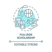 2D editable full-ride scholarship blue thin line icon concept, isolated vector, illustration representing athletic scholarship. vector