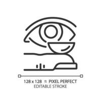 2D pixel perfect editable black contact lens icon, isolated simple vector, thin line illustration representing eye care. vector