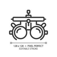 2D pixel perfect editable black trial frame icon, isolated simple vector, thin line illustration representing eye care. vector