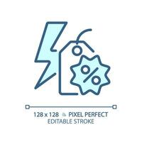 2D pixel perfect editable blue flash sale icon, isolated monochromatic vector, thin line illustration representing discounts. vector