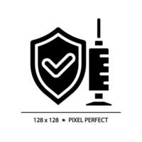 2D pixel perfect glyph style vaccine icon, isolated vector, simple silhouette illustration representing bacteria. vector