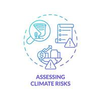 2D gradient assessing climate risks icon, simple isolated vector, climate metrics thin line illustration. vector