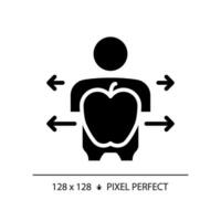 2D pixel perfect glyph style healthy human and fruit icon, isolated silhouette vector, simple illustration representing metabolic health. vector