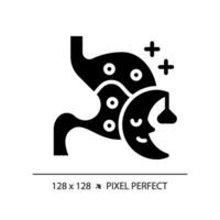 2d píxel Perfecto glifo estilo digestivo sistema con dormir icono, aislado silueta vector, sencillo ilustración representando metabólico salud. vector