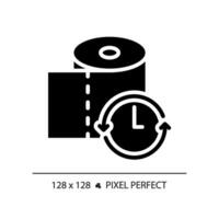 2D pixel perfect glyph style toilet paper with clock icon, isolated silhouette vector, simple illustration representing metabolic health. vector