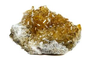 Macro mineral stone baryte crystals, Barite on a white background photo