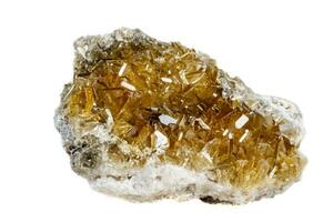 Macro mineral stone baryte crystals, Barite on a white background photo