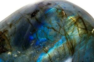 Macro mineral stone Labradorite on white background photo