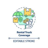 2D editable rental truck coverage icon representing moving service, simple isolated vector, multicolor thin line illustration. vector
