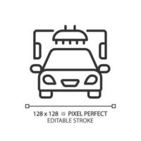 2D pixel perfect editable black car wash icon, isolated vector, thin line simple illustration representing car service and repair. vector