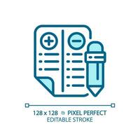 2D pixel perfect editable blue positive and negative points icon, isolated vector, thin line illustration representing comparisons. vector