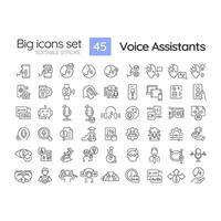 2D editable black thin line big icons set representing voice assistant, isolated vector, linear illustration. vector