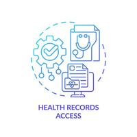 2D gradient blue icon health records access concept, isolated vector, health interoperability resources thin line illustration. vector