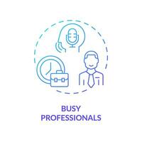 2D busy professionals thin line gradient icon concept, isolated vector, blue illustration representing voice assistant. vector