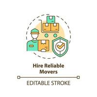 2D editable hire reliable movers icon representing moving service, simple isolated vector, multicolor thin line illustration. vector