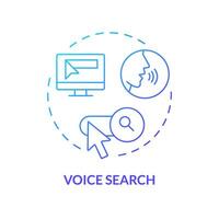 2D voice search thin line gradient icon concept, isolated vector, blue illustration representing voice assistant. vector