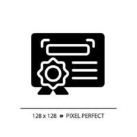 2D pixel perfect glyph style diploma icon, isolated vector, silhouette document illustration vector