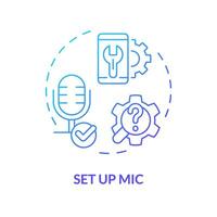 2D set up mic thin line gradient icon concept, isolated vector, blue illustration representing voice assistant. vector