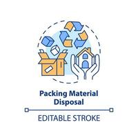 2D editable packing material disposal icon representing moving service, simple isolated vector, multicolor thin line illustration. vector