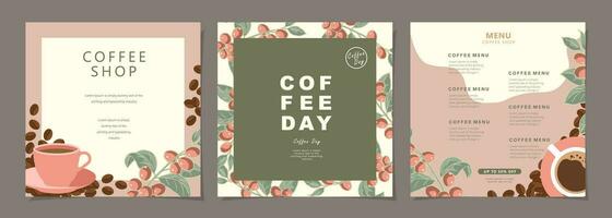 Set of sketch banners with coffee beans on minimal background for poster, cover, menu, social media post or another template design. vector illustration.