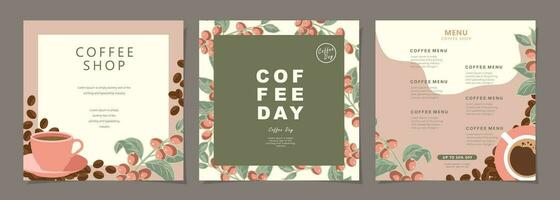 Set of sketch banners with coffee beans on minimal background for poster, cover, menu, social media post or another template design. vector illustration.