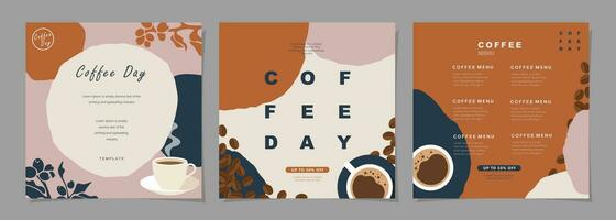 Set of sketch banners with coffee beans on minimal background for poster, cover, menu, social media post or another template design. vector illustration.