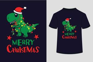 Merry Christmas Dinosaur Vector T-shirt design.