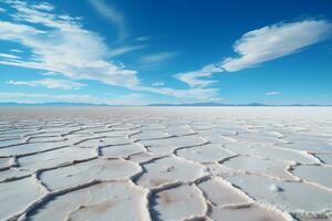 AI generated landscape of dry salt lake bed with white cracked surface photo