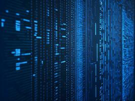 AI generated Blue digital binary data on computer screen background. binary code background . abstract blue background photo