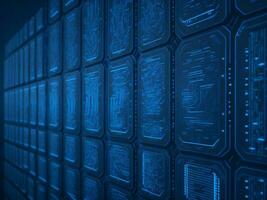 AI generated Blue digital binary data on computer screen background. binary code background . abstract blue background photo
