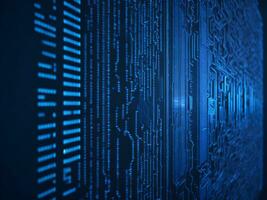 AI generated Blue digital binary data on computer screen background. binary code background . abstract blue background photo