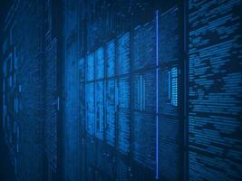 AI generated Blue digital binary data on computer screen background. binary code background . abstract blue background photo
