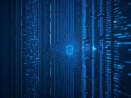AI generated Blue digital binary data on computer screen background. binary code background . abstract blue background photo