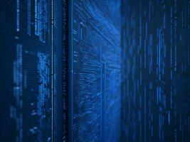 AI generated Blue digital binary data on computer screen background. binary code background . abstract blue background photo